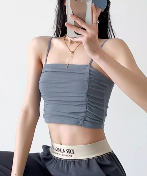 Miniministore(ミニミニストア)の「クロップド ギャザーキャミソールカップ付(キャミソール・レディース・ダークグレー/ブルー/ブラック/ホワイト/グリーン・FREE)」の15枚目の写真
