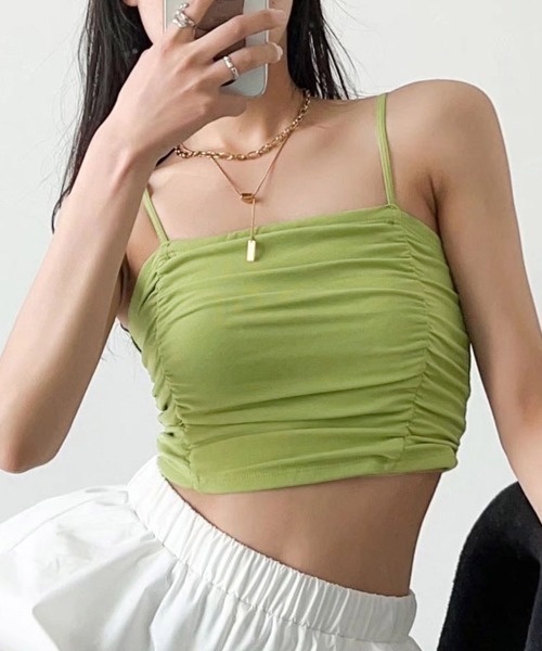 Miniministore(ミニミニストア)の「クロップド ギャザーキャミソールカップ付(キャミソール・レディース・ダークグレー/ブルー/ブラック/ホワイト/グリーン・FREE)」の17枚目の写真