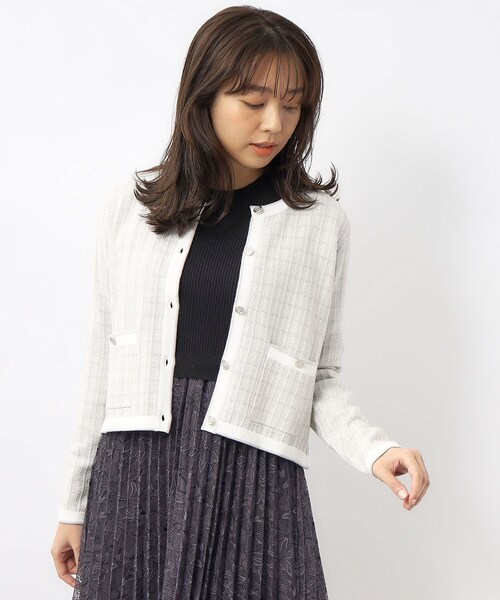 index（インデックス）の「◆カラーツイードニットカーディガン【洗濯機洗い可】（カーディガン/ボレロ・レディース・パープル系1/ブラック系1/ホワイト系4・42/40/38/36）」の2枚目の写真