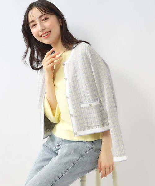 index（インデックス）の「◆カラーツイードニットカーディガン【洗濯機洗い可】（カーディガン/ボレロ・レディース・パープル系1/ブラック系1/ホワイト系4・42/40/38/36）」の7枚目の写真