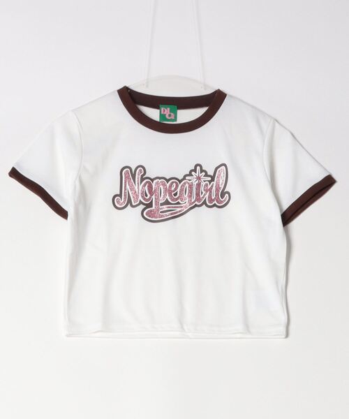 Nope Girl(ノープガール)の「Nopegirl signature ringer T shirt(Tシャツ/カットソー・レディース・ブラック/オフホワイト/ネイビー系2・SMALL)」の2枚目の写真