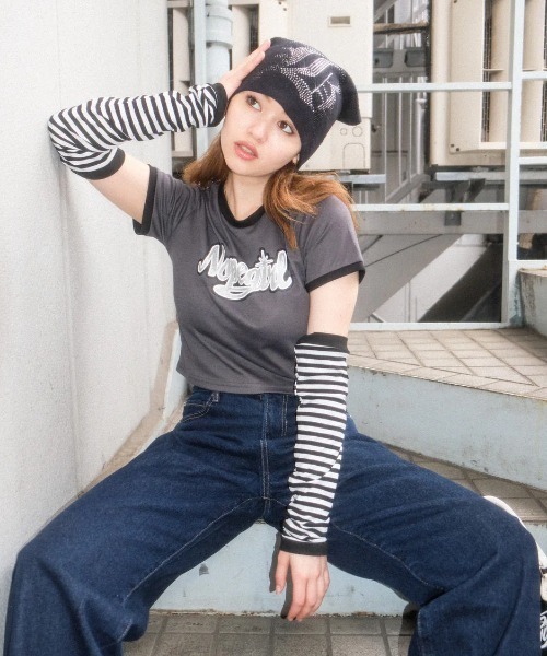 Nope Girl(ノープガール)の「Nopegirl signature ringer T shirt(Tシャツ/カットソー・レディース・ブラック/オフホワイト/ネイビー系2・SMALL)」の10枚目の写真