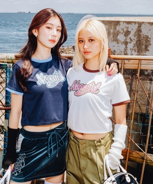 Nope Girl(ノープガール)の「Nopegirl signature ringer T shirt(Tシャツ/カットソー・レディース・ブラック/オフホワイト/ネイビー系2・SMALL)」の4枚目の写真