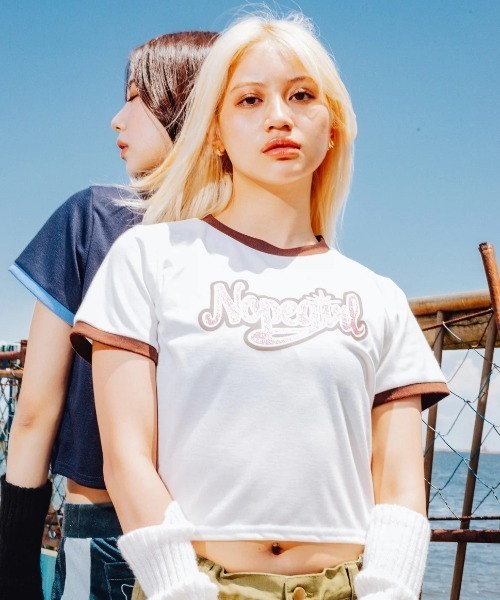 Nope Girl(ノープガール)の「Nopegirl signature ringer T shirt(Tシャツ/カットソー・レディース・ブラック/オフホワイト/ネイビー系2・SMALL)」の5枚目の写真