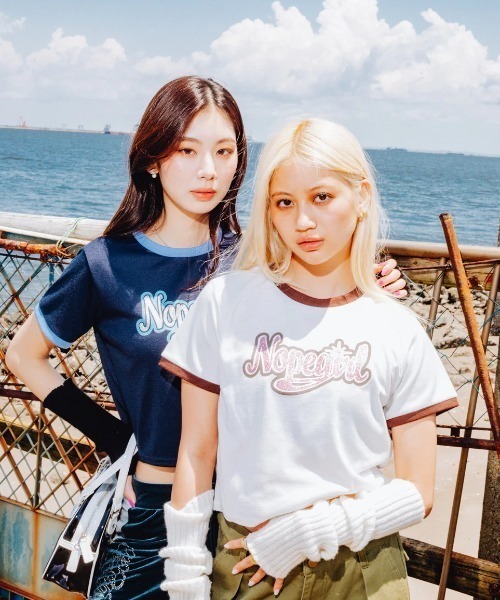 Nope Girl(ノープガール)の「Nopegirl signature ringer T shirt(Tシャツ/カットソー・レディース・ブラック/オフホワイト/ネイビー系2・SMALL)」の7枚目の写真