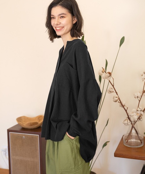 niko and...（ニコアンド）の「リネンリヨセルスキッパーシャツ（シャツ/ブラウス・レディース・オフホワイト/ブルー/ブラック/アイボリー・MEDIUM/LARGE）」の6枚目の写真