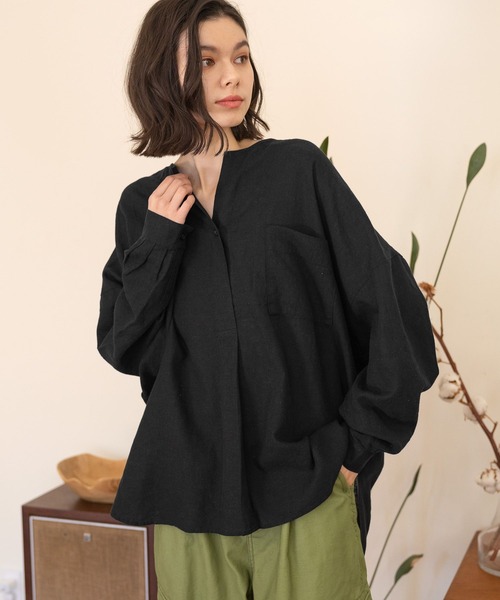 niko and...（ニコアンド）の「リネンリヨセルスキッパーシャツ（シャツ/ブラウス・レディース・オフホワイト/ブルー/ブラック/アイボリー・MEDIUM/LARGE）」の7枚目の写真