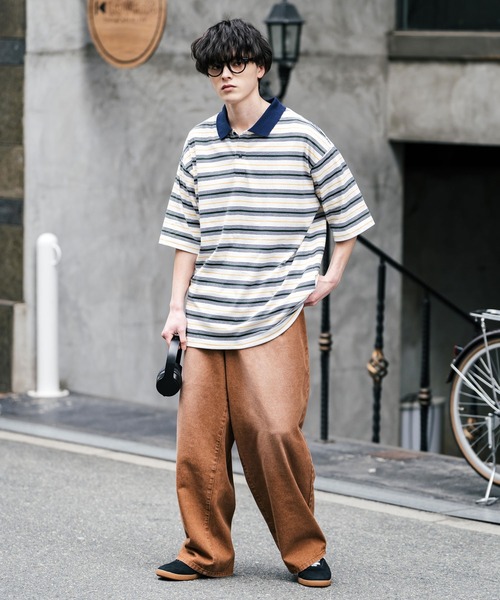 Rocky Monroe(ロッキーモンロー)の「オーバーサイズマルチボーダー半袖ポロシャツ(ポロシャツ・メンズ・パープル/イエロー/グリーン/チャコールグレー/オフホワイト/ブルーグリーン・M/L/LL)」の10枚目の写真