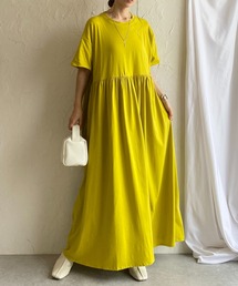 She's Closet（シーズクローゼット）の「Aラインボリュームギャザーフレアロング丈半袖Tシャツワンピース（ワンピース）」