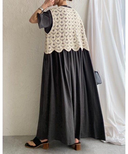 RHC ギャザー フレア ワンピース チャコールグレー シャツワンピ