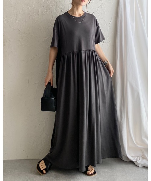 RHC ギャザー　フレア　ワンピース　チャコールグレー　シャツワンピ RHC ギャザー フレア ワンピース チャコールグレー シャツワンピ
