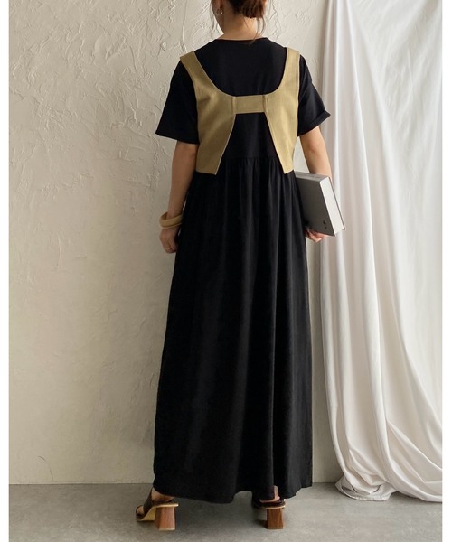 She's Closet(シーズクローゼット)の「Aラインボリュームギャザーフレアロング丈半袖Tシャツワンピース(ワンピース・レディース・グレイッシュベージュ/ブラック/ダークブルー/ライム/スモークピンク/チャコールグレー・FREE)」の14枚目の写真