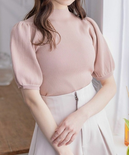 clear（クリア）の「パフスリーブ半袖リブニットトップス（ニット/セーター・レディース・オフホワイト/ブラック/ベージュ/ラベンダー/ピンク・F）」の5枚目の写真