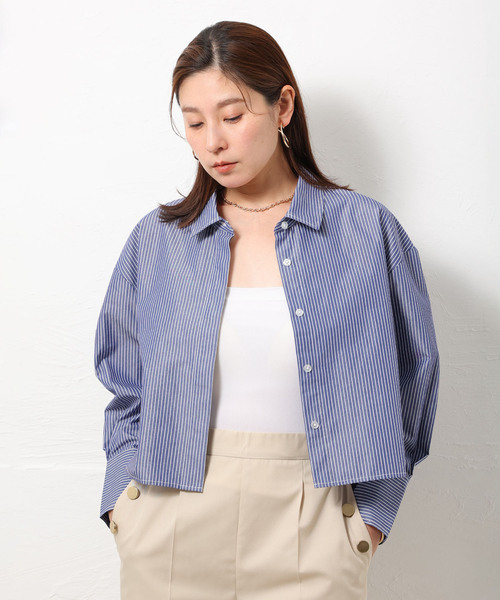 ONE'S TRUE(ワンズトゥルー)の「ショートストライプシャツ(シャツ/ブラウス・レディース・ブルー・L/M)」の19枚目の写真