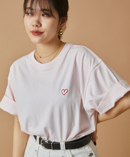 FREAK'S STORE（フリークスストア）の「ワンポイントハート刺繍 ベーシックTシャツ（Tシャツ/カットソー・レディース・チャコールグレー/オフホワイト/ライトグレー/ピンク/その他13・ﾌﾘ-）」の18枚目の写真
