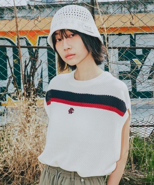 【セール】A'GEM/9 × .kom 『ROMANTIC CROWN/ロマンティック クラウン』 DOUBLE LINE WAFFLE KNIT VEST/ラインニットベスト（ベスト）｜ROMANTIC CROWN（ロマンティッククラウン）