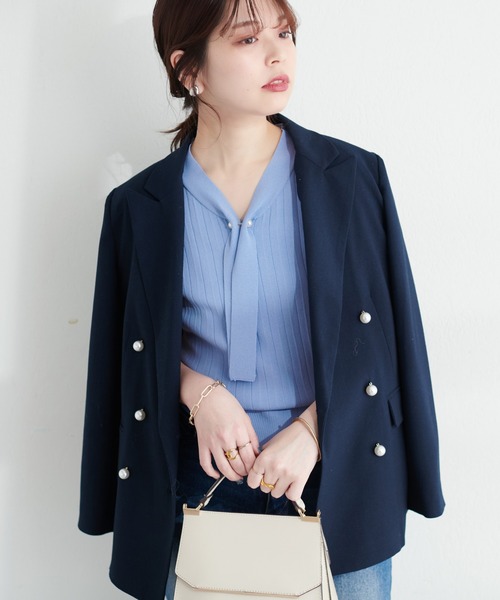 natural couture（ナチュラルクチュール）の「パールバー付ボウタイニットプルオーバー（キャミソール・レディース・アイボリー/グレイッシュベージュ/ブラック/ネイビー/パープル/ブルー系その他・FREE）」の19枚目の写真