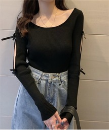 リボンデザイン オフショルダーニット