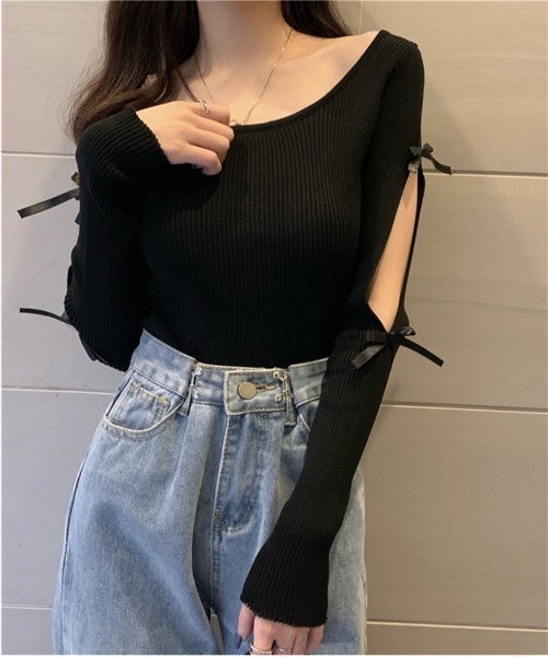 Ritzy(リッツィー)の「リボンデザイン オフショルダーニット(ニット/セーター・レディース・ピンク/ブラック/ホワイト/ブルー・FREE)」の19枚目の写真