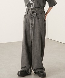【Alfred Alex】ヴィンテージメイク ダブルウエスト ワイドテーパードデニムパンツ