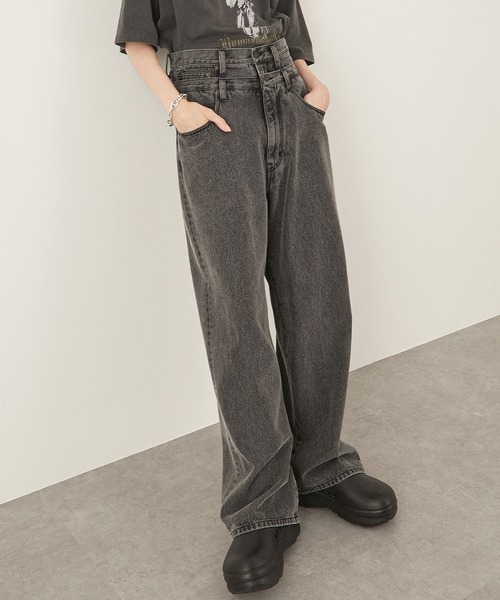 Alfred Alex（アルフレッドアレックス）の「【Alfred Alex】ヴィンテージメイク ダブルウエスト ワイドテーパードデニムパンツ（デニムパンツ・メンズ・ブラック/グレー/インディゴブルー・S/M/L）」の6枚目の写真