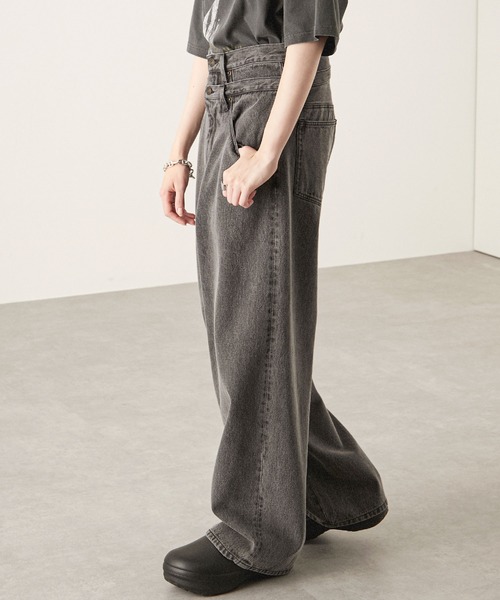 Alfred Alex（アルフレッドアレックス）の「【Alfred Alex】ヴィンテージメイク ダブルウエスト ワイドテーパードデニムパンツ（デニムパンツ・メンズ・ブラック/グレー/インディゴブルー・S/M/L）」の7枚目の写真