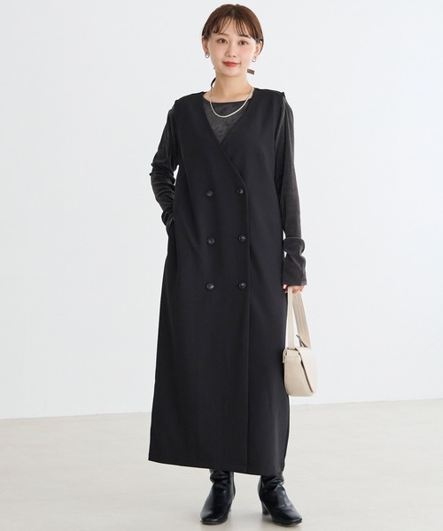 LAVEANGE（ラビアンジェ）の「ダブル釦ジャンスカワンピース（ジャンパースカート・レディース・ブラック/モカ/ネイビー・4L/3L/LL/M/5L）」の5枚目の写真