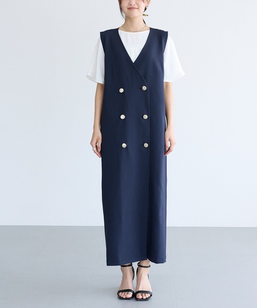 LAVEANGE（ラビアンジェ）の「ダブル釦ジャンスカワンピース（ジャンパースカート・レディース・ブラック/モカ/ネイビー・4L/3L/LL/M/5L）」の15枚目の写真