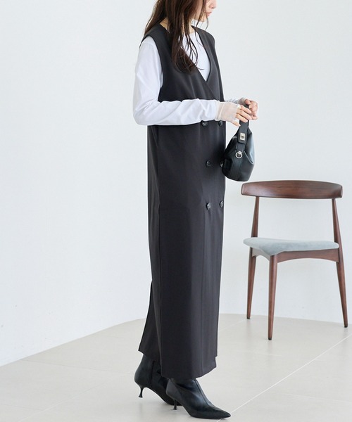 LAVEANGE（ラビアンジェ）の「ダブル釦ジャンスカワンピース（ジャンパースカート・レディース・ブラック/モカ/ネイビー・4L/3L/LL/M/5L）」の9枚目の写真
