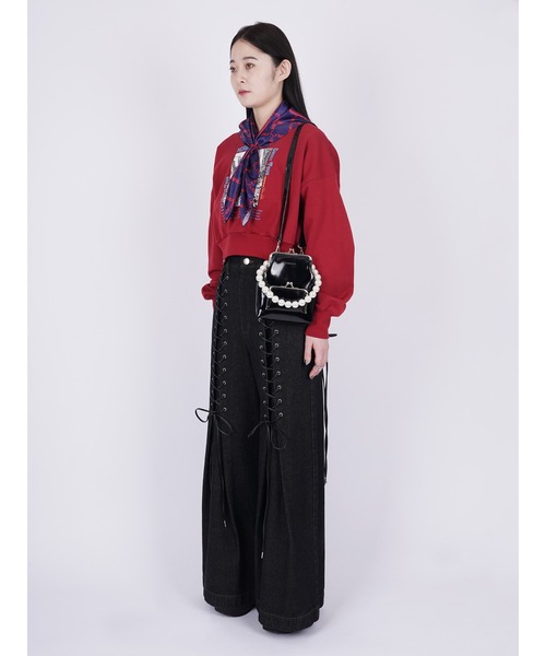 PAMEO POSE（パメオポーズ）の「Laces-up Denim Baggy Trousers（デニムパンツ・レディース・ブラック/スカイブルー・SMALL/MEDIUM/LARGE）」の11枚目の写真