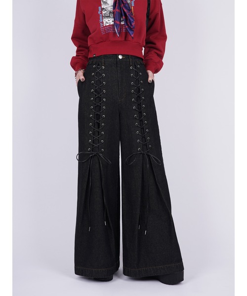 PAMEO POSE（パメオポーズ）の「Laces-up Denim Baggy Trousers（デニムパンツ・レディース・ブラック/スカイブルー・SMALL/MEDIUM/LARGE）」の13枚目の写真