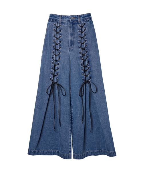 PAMEO POSE（パメオポーズ）の「Laces-up Denim Baggy Trousers（デニムパンツ・レディース・ブラック/スカイブルー・SMALL/MEDIUM/LARGE）」の5枚目の写真