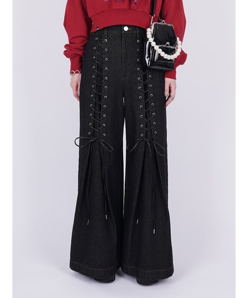 パンツ PAMEO POSE Laces-up Denim Baggy Trousers セール】Laces-up Denim Baggy Trousers（デニムパンツ）｜PAMEO