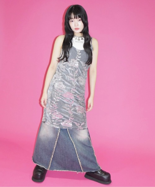 rose spangle camisole OP / スパンコールキャミワンピ(ワンピース)|musubore(ムスボレ) rose spangle camisole OP / スパンコールキャミワンピ(ワンピース)|musubore(ムスボレ)