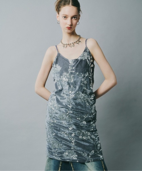 rose spangle camisole OP / スパンコールキャミワンピ(ワンピース)|musubore(ムスボレ) rose spangle camisole OP / スパンコールキャミワンピ(ワンピース)|musubore(ムスボレ)