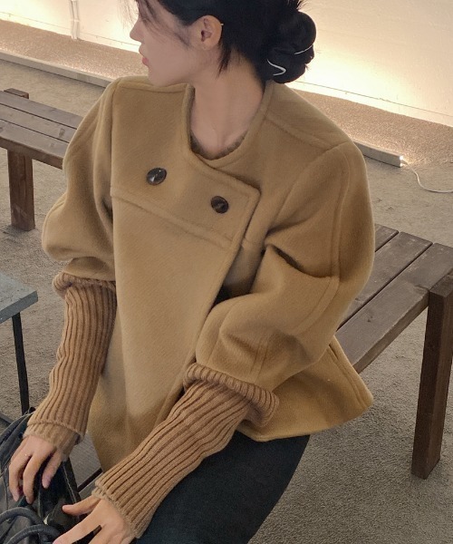 【セール】袖リブニットドッキングショートコート（ノーカラーコート）｜N.s（エヌドットエス） 5,917円