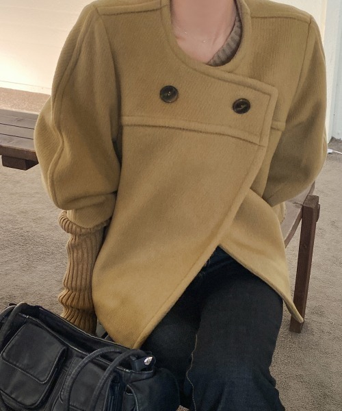 【セール】袖リブニットドッキングショートコート（ノーカラーコート）｜N.s（エヌドットエス）