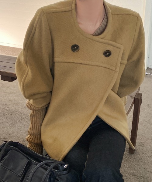 【セール】袖リブニットドッキングショートコート（ノーカラーコート）｜N.s（エヌドットエス）