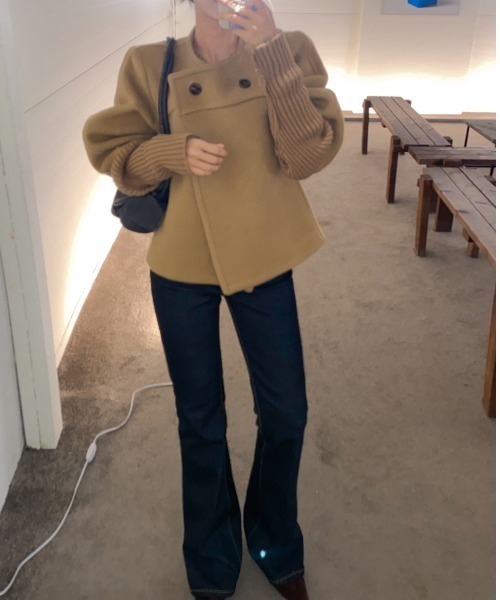 【セール】袖リブニットドッキングショートコート（ノーカラーコート）｜N.s（エヌドットエス）