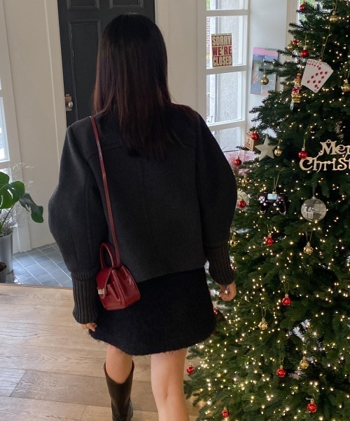 【セール】袖リブニットドッキングショートコート（ノーカラーコート）｜N.s（エヌドットエス）