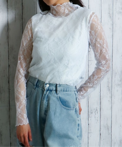 GORGE（ゴージ）の「《シアー透け感×ハイネック》レディース メロウ 長袖 トップス レイヤード 春秋冬（Tシャツ/カットソー・レディース・オフホワイト/ホワイト系その他2/ブラック系その他3/ブラック系その他/ブラック/グレー系その他/オレンジ/モカ/ネイビー/ホワイト系その他/ベージュ系その他/イエロー/ブルー/レッド/ボルドー・F）」の3枚目の写真