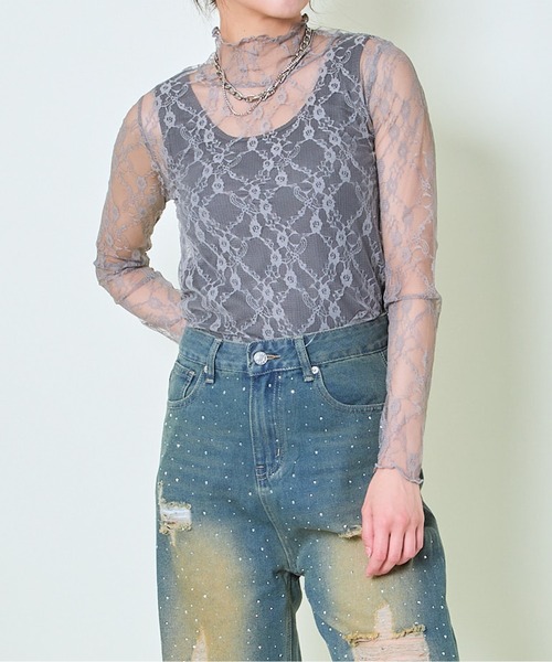 GORGE（ゴージ）の「《シアー透け感×ハイネック》レディース メロウ 長袖 トップス レイヤード 春秋冬（Tシャツ/カットソー・レディース・オフホワイト/ホワイト系その他2/ブラック系その他3/ブラック系その他/ブラック/グレー系その他/オレンジ/モカ/ネイビー/ホワイト系その他/ベージュ系その他/イエロー/ブルー/レッド/ボルドー・F）」の7枚目の写真