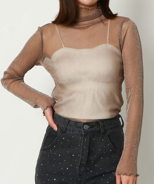 GORGE（ゴージ）の「《シアー透け感×ハイネック》レディース メロウ 長袖 トップス レイヤード 春秋冬（Tシャツ/カットソー・レディース・オフホワイト/ホワイト系その他2/ブラック系その他3/ブラック系その他/ブラック/グレー系その他/オレンジ/モカ/ネイビー/ホワイト系その他/ベージュ系その他/イエロー/ブルー/レッド/ボルドー・F）」の8枚目の写真