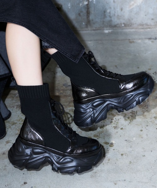 PAGEBOY(ページボーイ)の「レースアップソックスブーツ 【3サイズ展開・抗菌防臭・厚底なのに軽量】(ブーツ・レディース・ホワイト/ブラウン/ブラック/ブラウン系その他/ガンメタ・SMALL/MEDIUM/LARGE)」の5枚目の写真