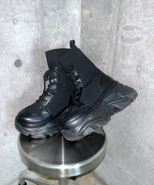 レースアップソックスブーツ 【3サイズ展開・厚底なのに軽量】（ブーツ