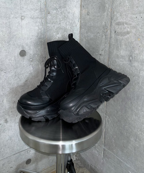 レースアップソックスブーツ 【3サイズ展開・厚底なのに軽量】（ブーツ