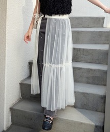 ベルト付きチュールラップスカート