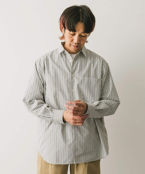 URBAN RESEARCH DOORS（アーバンリサーチドアーズ）の「『吸水速乾/イージーケア』コットンタッチルーズストライプシャツ（シャツ/ブラウス・メンズ・ベージュ系その他/ブラウン系その他・MEDIUM/LARGE）」の14枚目の写真