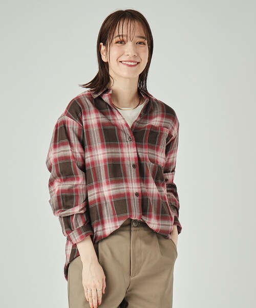 SHOO・LA・RUE（シューラルー）の「◆【洗える】着回しいろいろ 大人のためのチェックシャツ（シャツ/ブラウス・レディース・モスグリーン系1/レッド系3/ブルー系1/ブラック系1・02/03/04）」の14枚目の写真