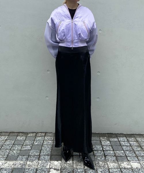 THINGS THAT MATTER（シングス ザット マター）の「SHEER SLEEVES COMPACT MA-1 BLOUSON / シアースリーブコンパクトエムエーワンブルゾン（MA-1・レディース・ブラック/カーキ/ラベンダー・FREE）」の18枚目の写真